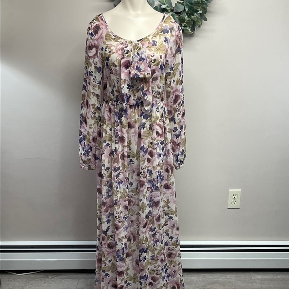 LC Lauren Conrad Runway Sheer Floral Long Sleeve Maxi Dress 4 - Picture 1 of 16